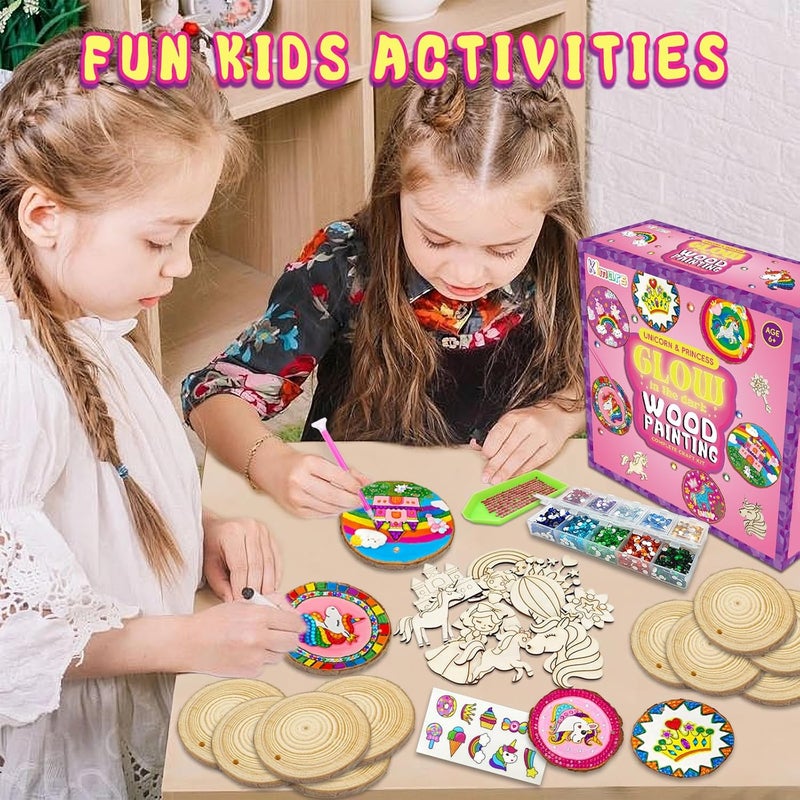 Klmars Unicorn Themed Wooden Painting Kit-Glow in The Dark-Arts & Crafts Gifts for Kids Girls Ages 5-12-Wood Slice Craft Activities Kits -Unicorn Art Toys for Kids Christmas Gifts - Image 5